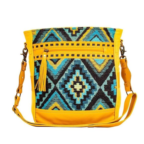 Myra Bag Handmade Sunridge Shoulder Bag Upcycled Canvas & Cowhide Leather - Picture 9 of 14